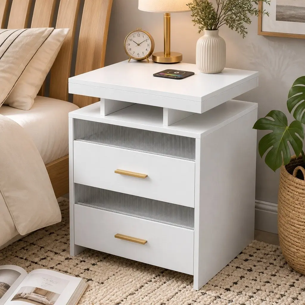 Bedside Table with RGB Lighting and Charging