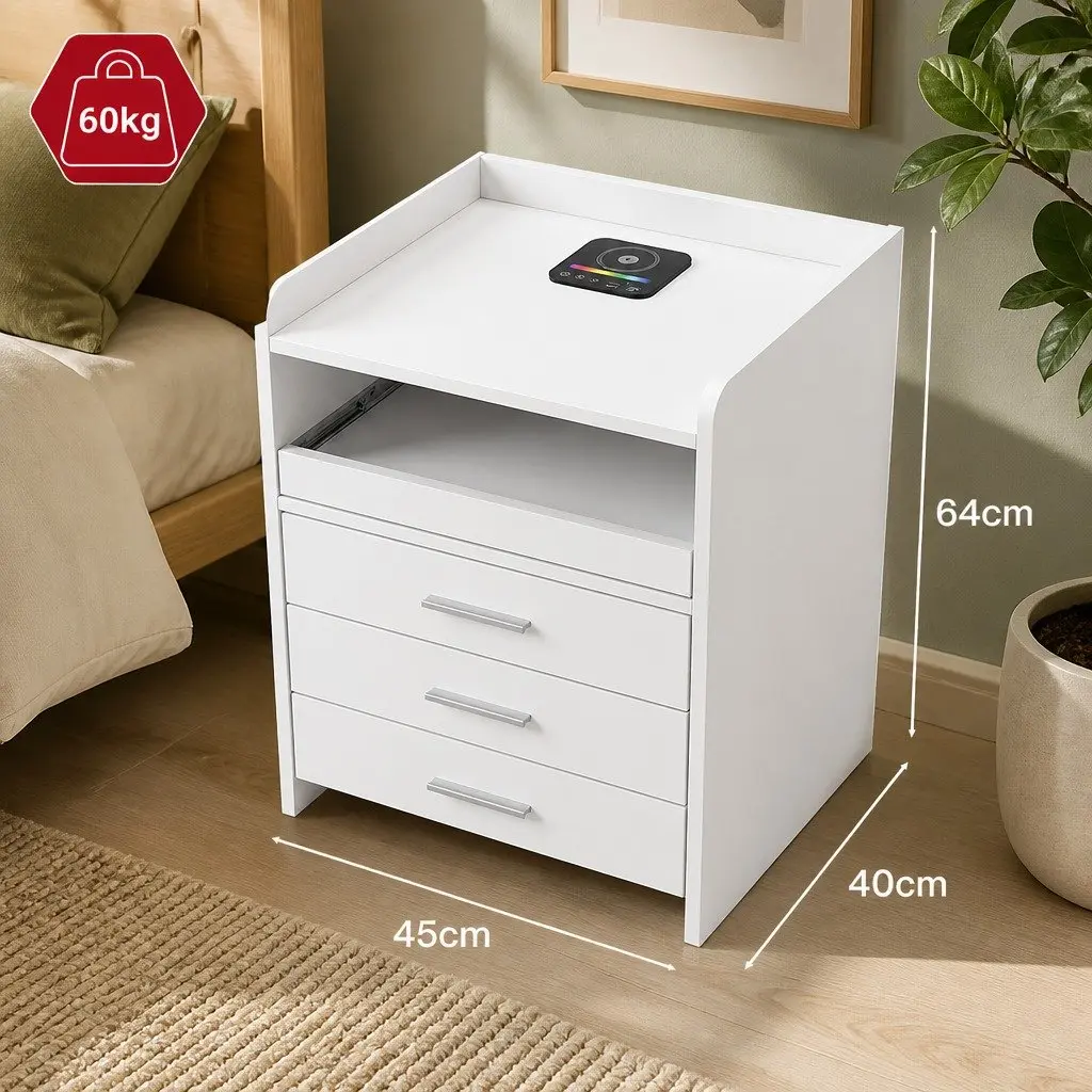 Nightstand with USB Charging and Motion Sensor Light