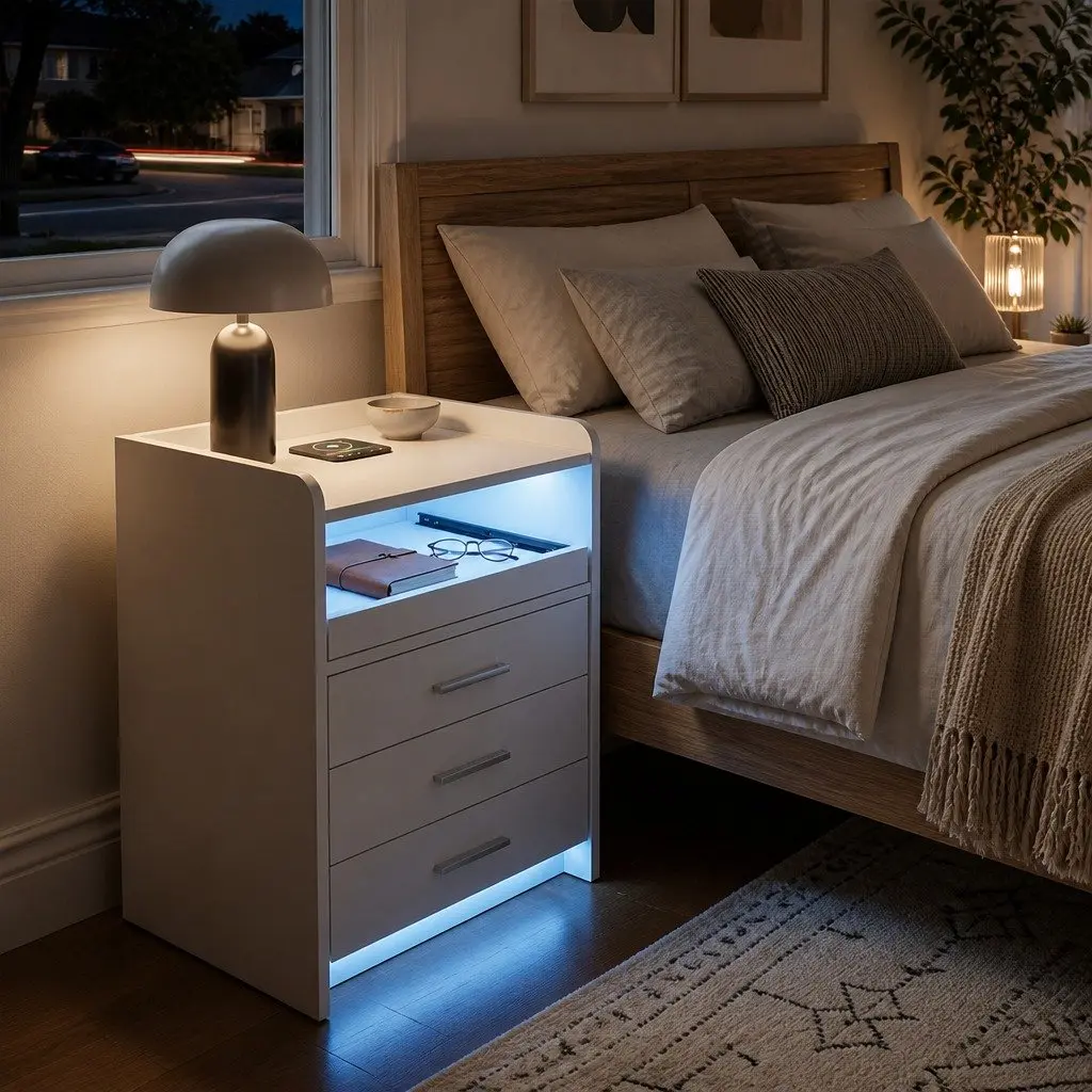 Nightstand with USB Charging and Motion Sensor Light