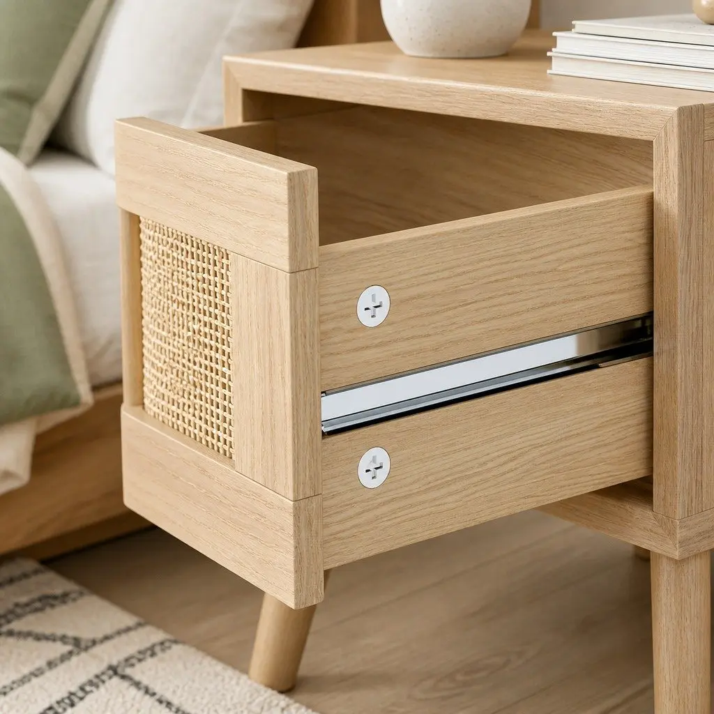 Bedside Tables Set of 2 Wooden Nightstand Rattan Drawers 40cm x 40cm x 56cm E1 Particle Board Natural Bamboo