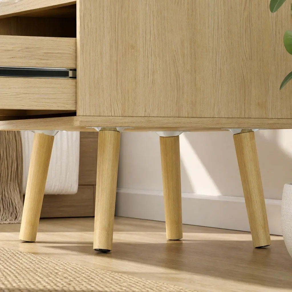 Bedside Tables Set of 2 Wooden Nightstand Rattan Drawers 40cm x 40cm x 56cm E1 Particle Board Natural Bamboo