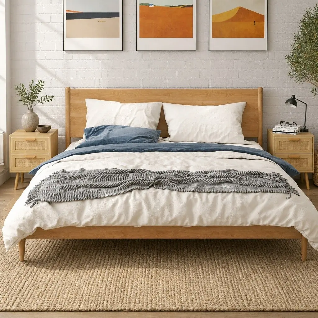 Bedside Tables Set of 2 Wooden Nightstand Rattan Drawers 40cm x 40cm x 56cm E1 Particle Board Natural Bamboo