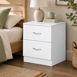 Stylish White Bedside Table with 2 Drawers