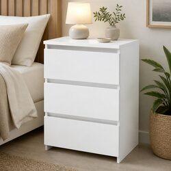 Charming White Nightstand with 3 Drawers for Storage