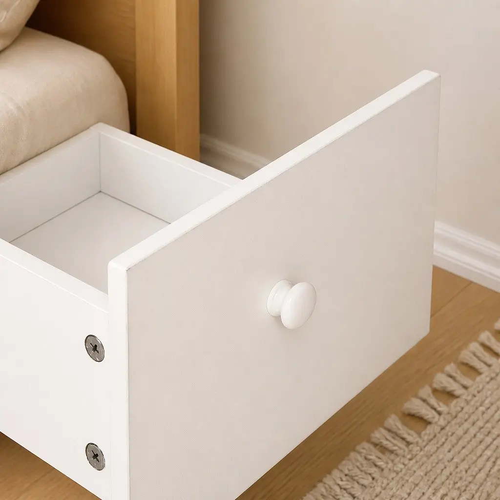 Slim Bedside Table Nightstand Storage Cabinet Two Shelves Drawer Bedroom