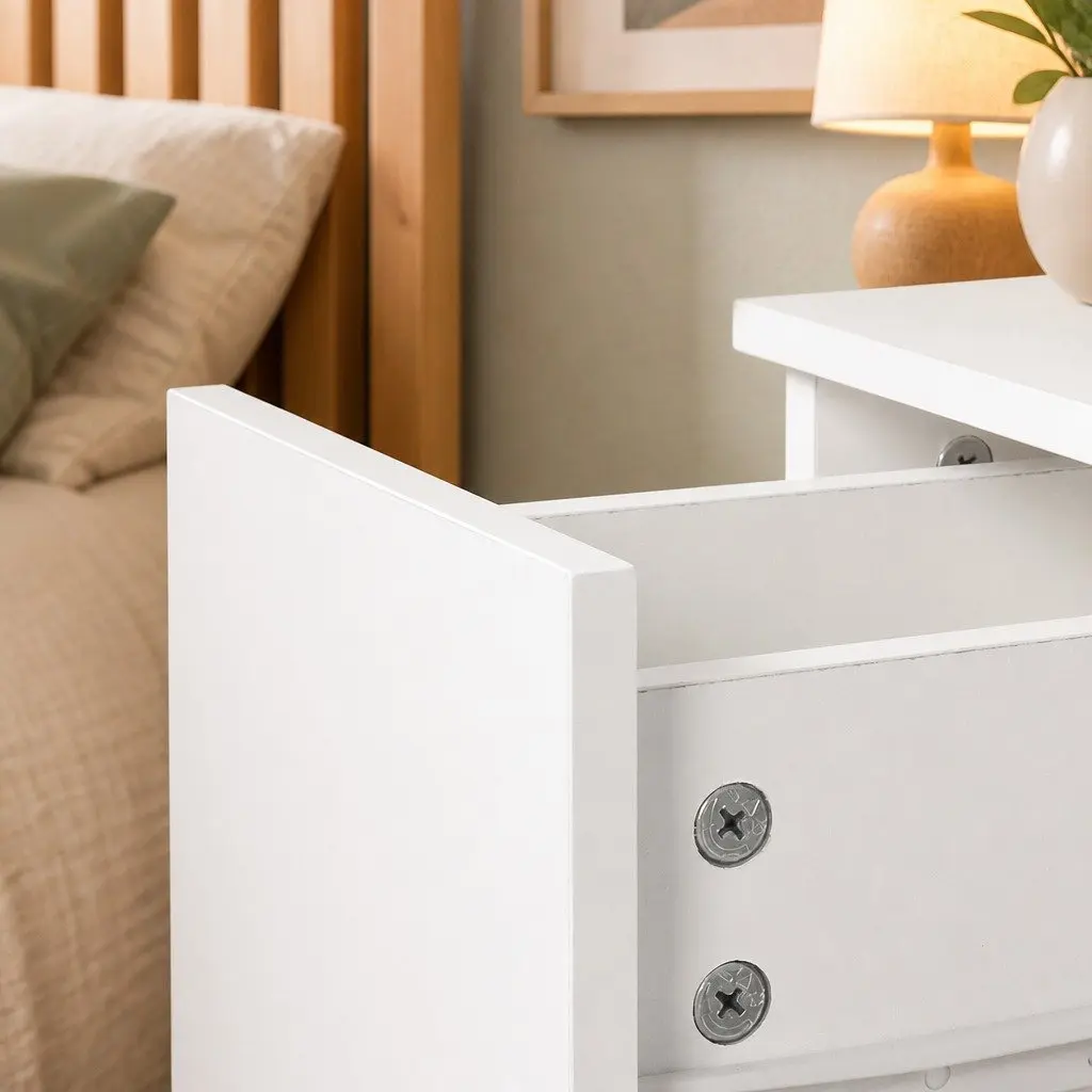 Slim Bedside Table Nightstand Bedroom Storage Cabinet with Drawer Open Shelf