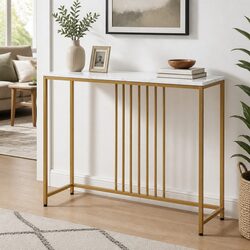 Console Table Hallway Narrow Entryway Sofa Side Marble Effect Gold Frame Modern