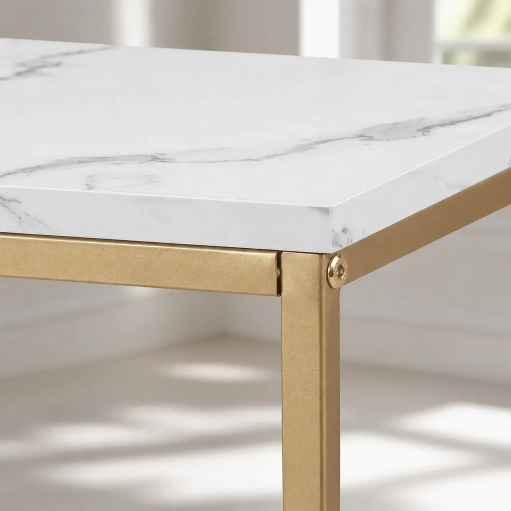 Console Table Hallway Narrow Entryway Sofa Side Marble Effect Gold Frame Modern