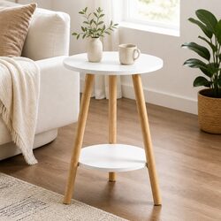 Stylish Round Coffee Table with 2-Tier Storage