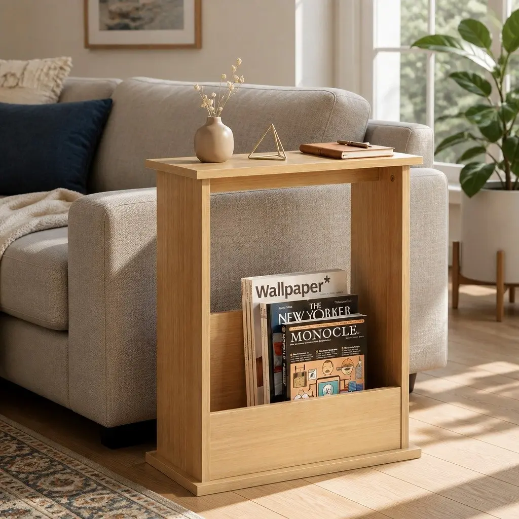 Narrow Side Table Magazine Rack Slim End Bedside Storage Bedroom Living Room