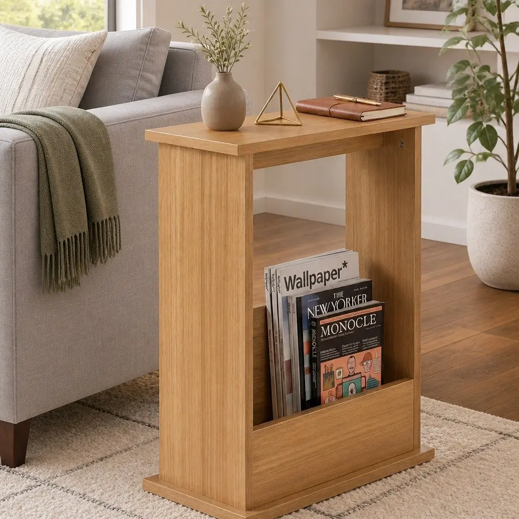 Narrow Side Table Magazine Rack Slim End Bedside Storage Bedroom Living Room