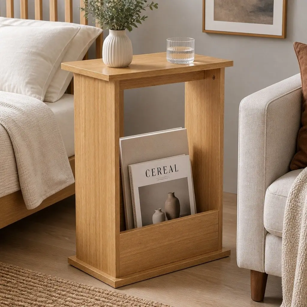 Narrow Side Table Magazine Rack Slim End Bedside Storage Bedroom Living Room