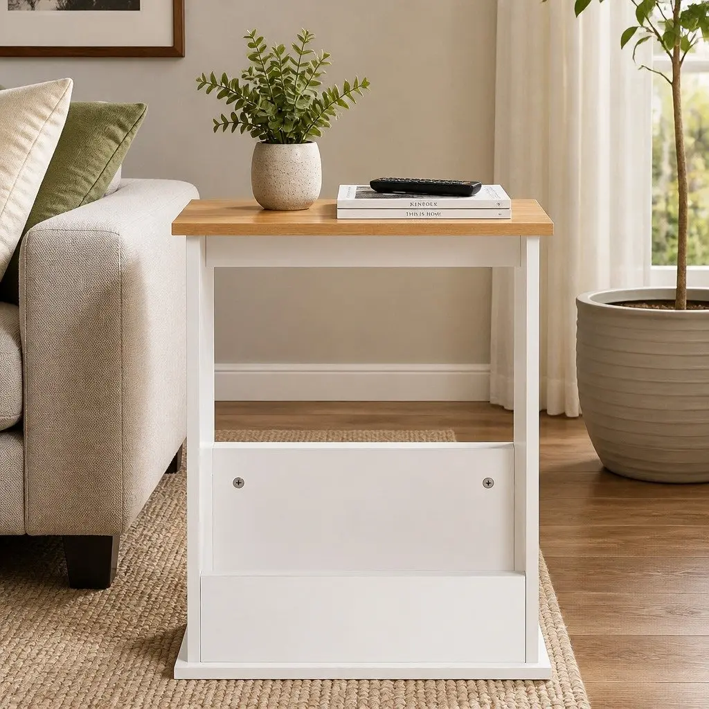 Slim Side Table Modern Rectangular Natural MDF with Melamine Coating 45cm L x 18cm W x 55cm H