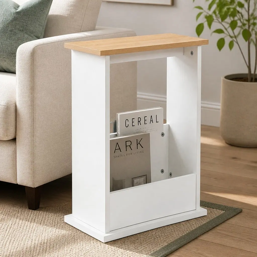 Slim Side Table Modern Rectangular Natural MDF with Melamine Coating 45cm L x 18cm W x 55cm H