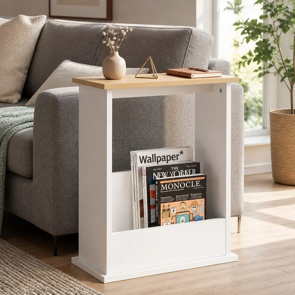 Slim Side Table Modern Rectangular Natural MDF with Melamine Coating 45cm L x 18cm W x 55cm H