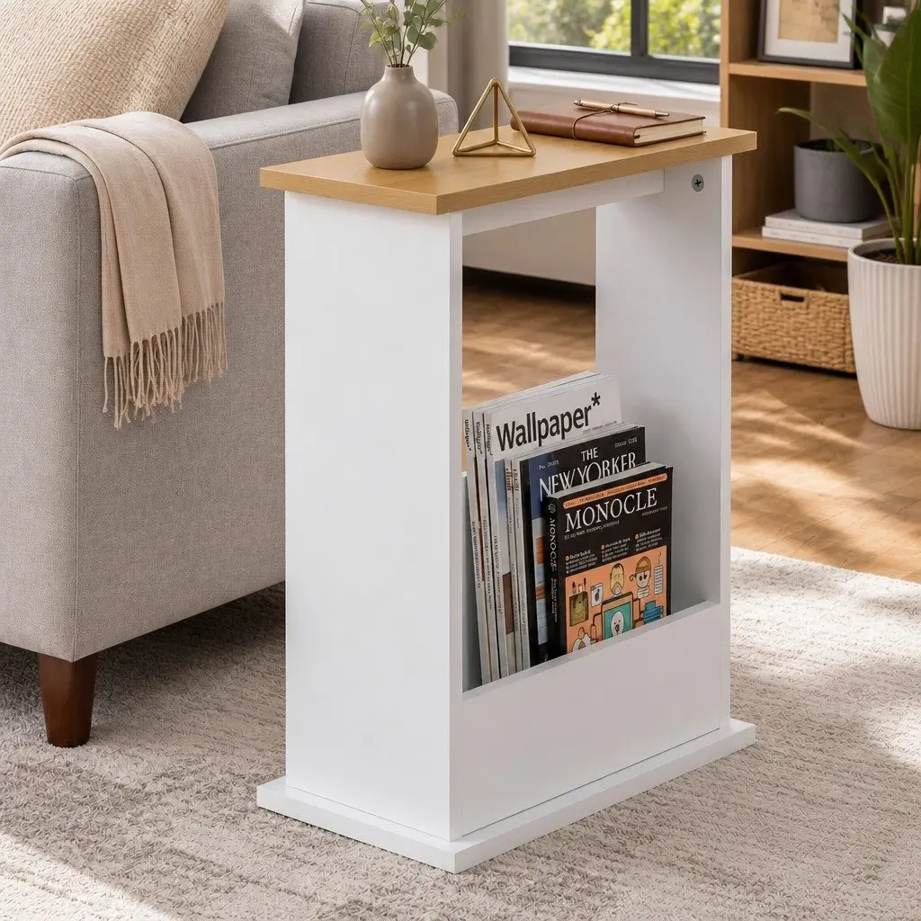 Slim Side Table Modern Rectangular Natural MDF with Melamine Coating 45cm L x 18cm W x 55cm H