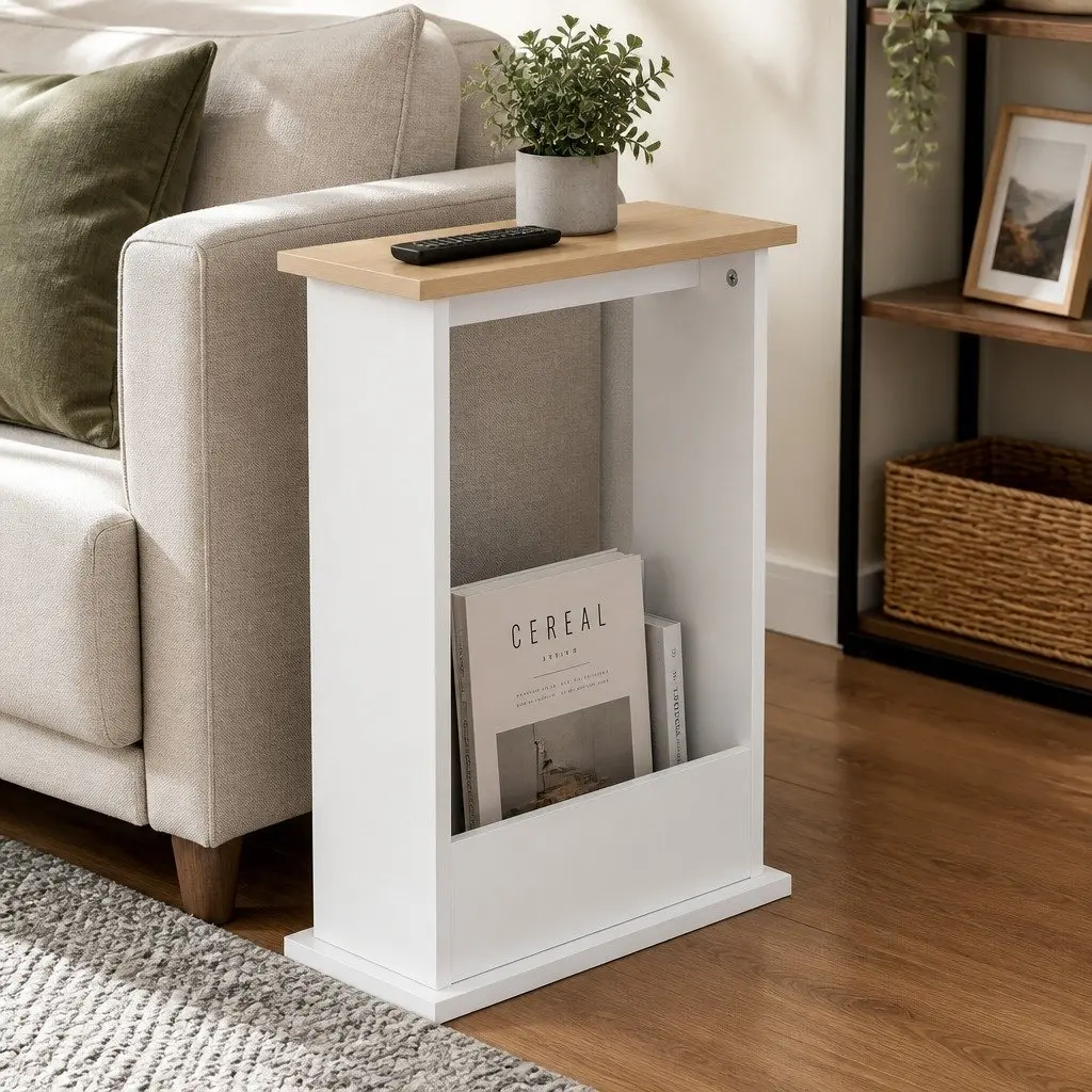 Slim Side Table Modern Rectangular Natural MDF with Melamine Coating 45cm L x 18cm W x 55cm H