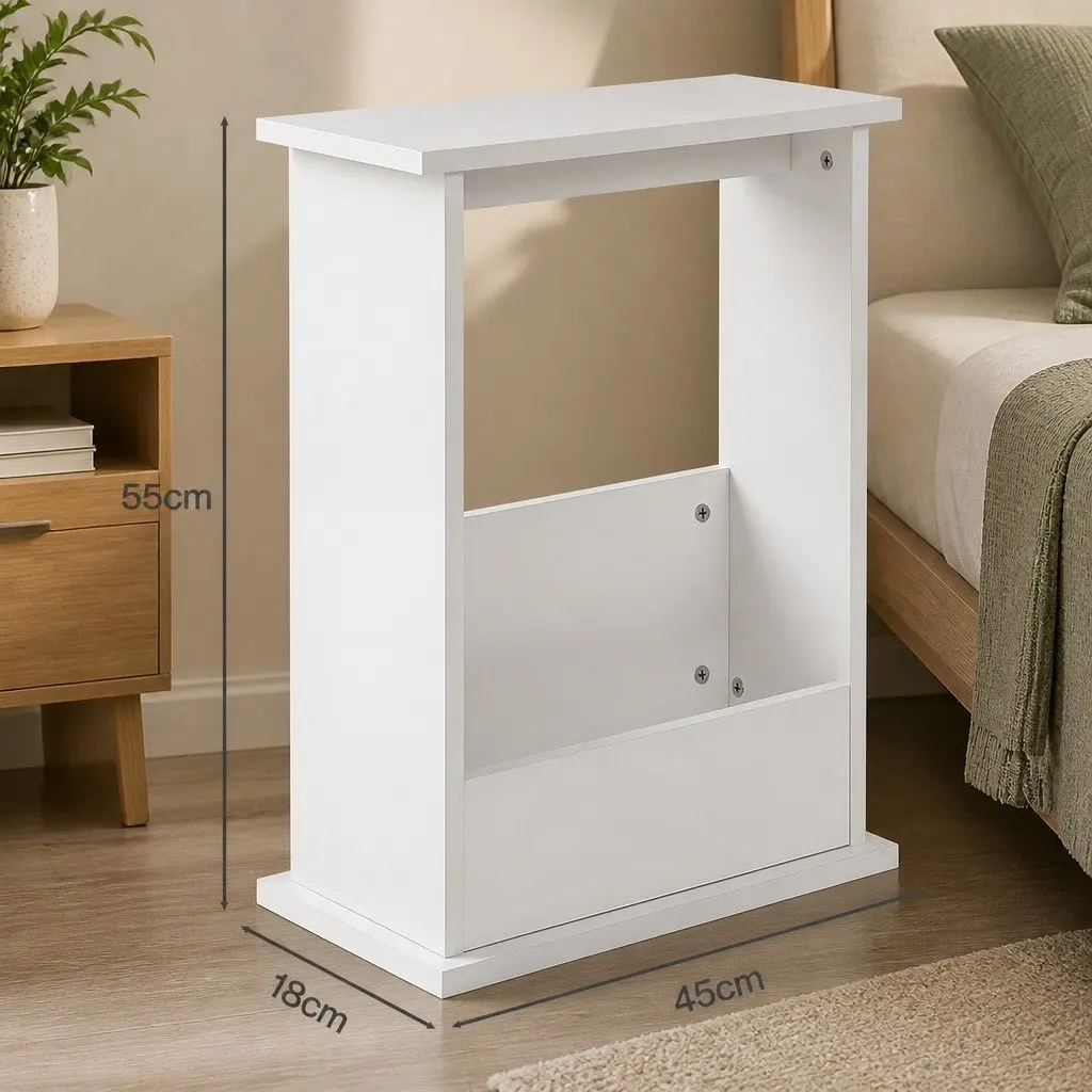 Narrow Side Table Modern White 45cm x 18cm x 55cm MDF with Melamine Coating