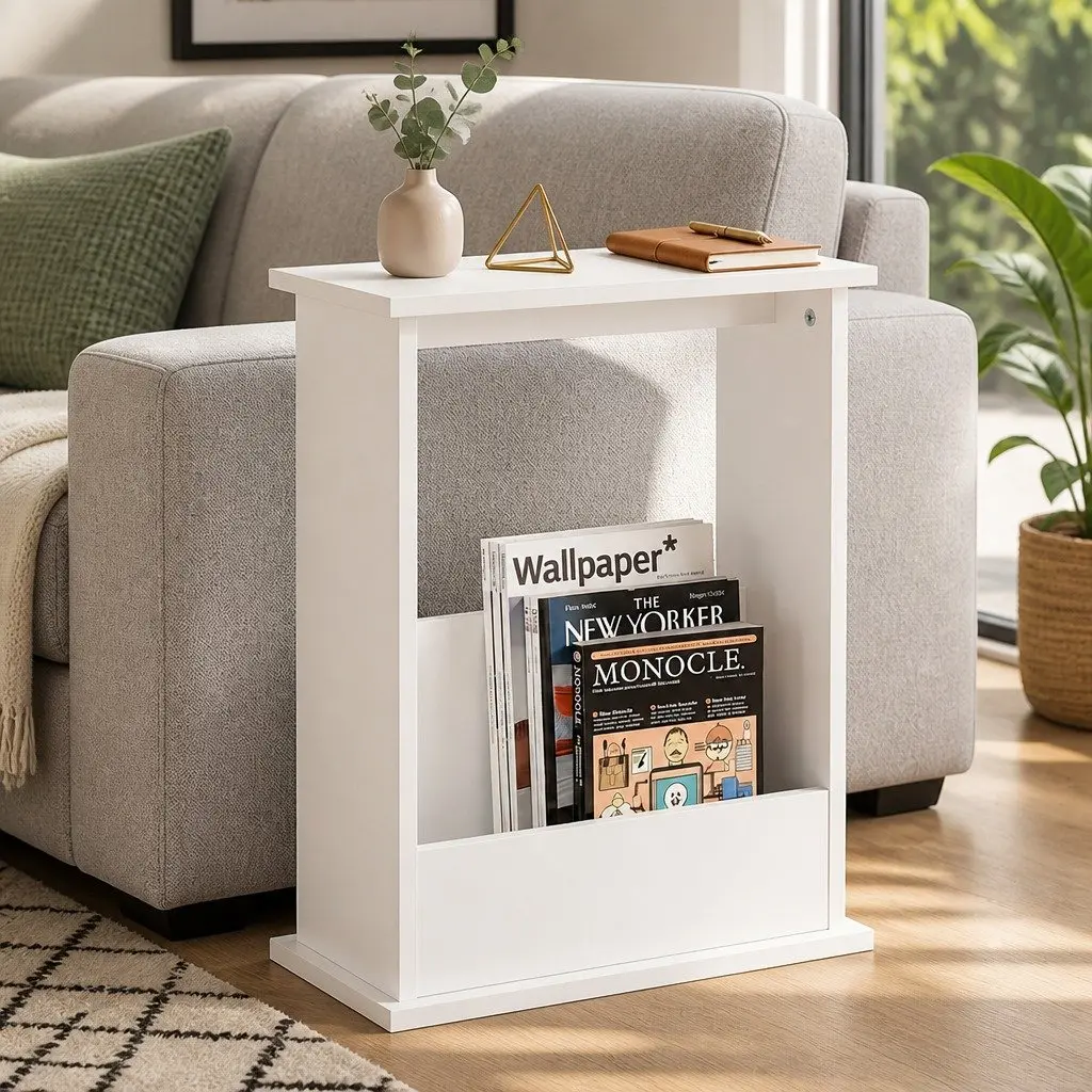 Narrow Side Table Modern White 45cm x 18cm x 55cm MDF with Melamine Coating