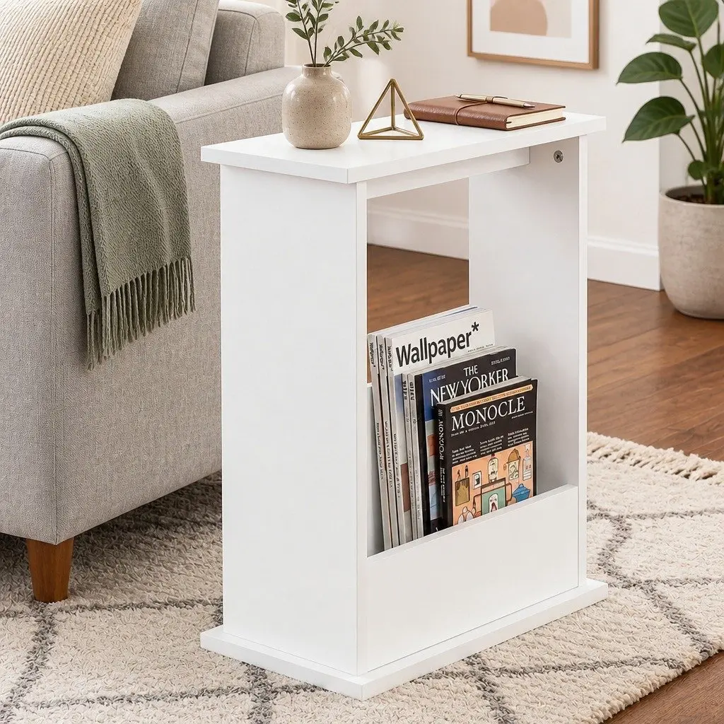 Narrow Side Table Modern White 45cm x 18cm x 55cm MDF with Melamine Coating