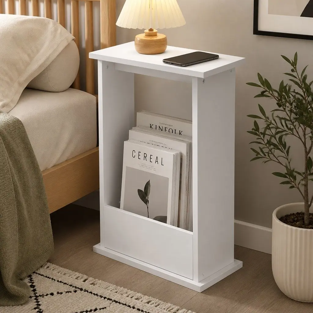 Narrow Side Table Modern White 45cm x 18cm x 55cm MDF with Melamine Coating