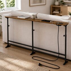 Narrow Console Table Behind Couch Adjustable Height Power Outlets USB Charging