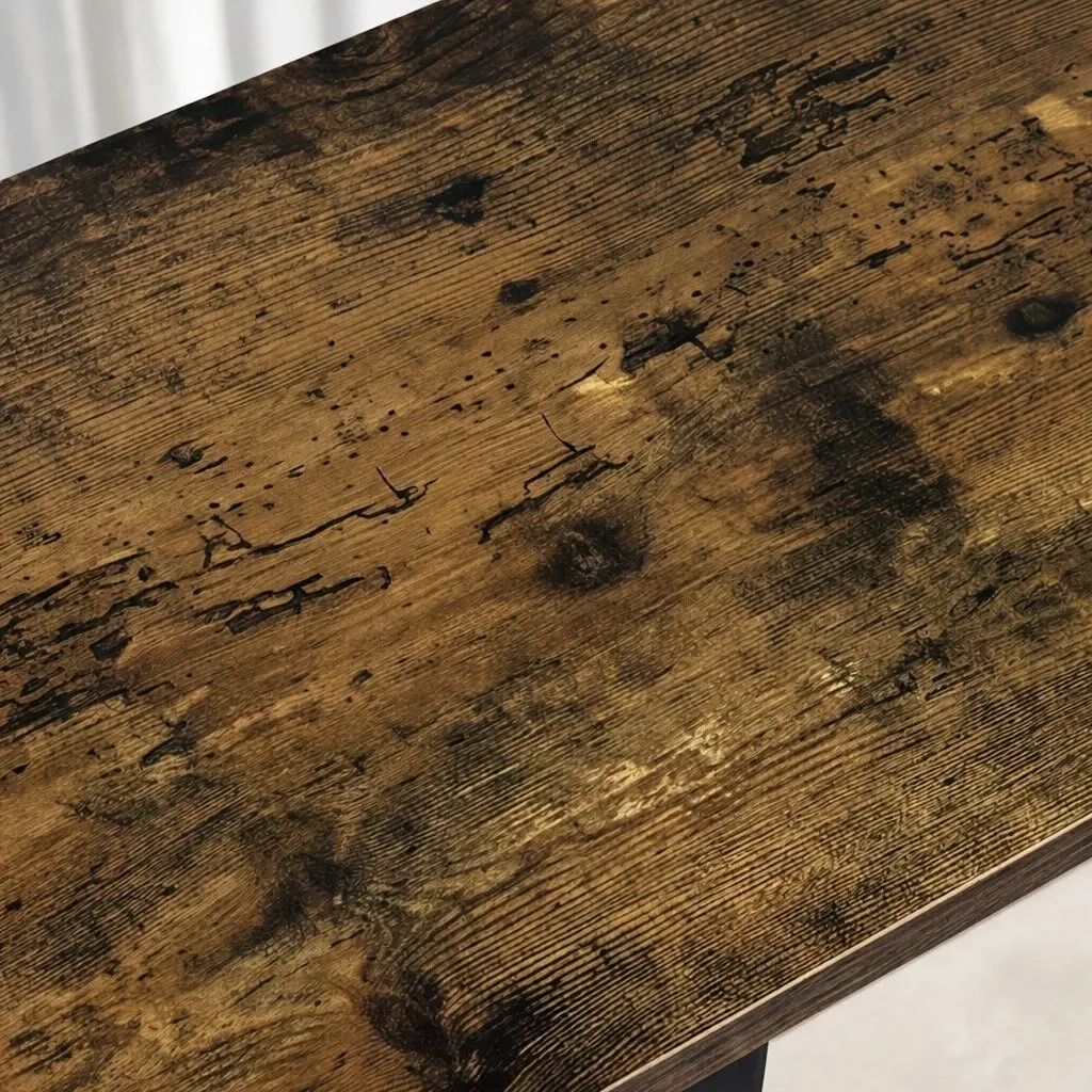 C Shaped Side Table Rustic Brown and Black Waterproof Compact Metal Frame E1 Particleboard 46cm L x 25.5cm W x 64cm H