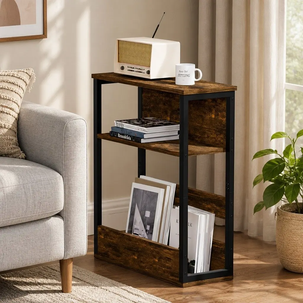 3-Tier Side Table Metal Frame Wood Top Living Room End Table Sofa Coffee Accent