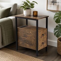 Narrow Side Table with USB Ports and Storage Drawers