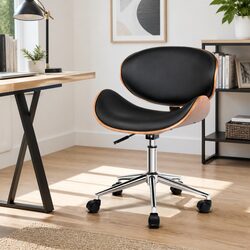 Classic Wooden Office Chair with Black PU Leather Seat