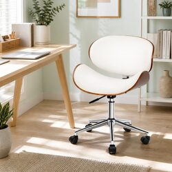 Comfortable Wooden Office Chair with White Leather Seat