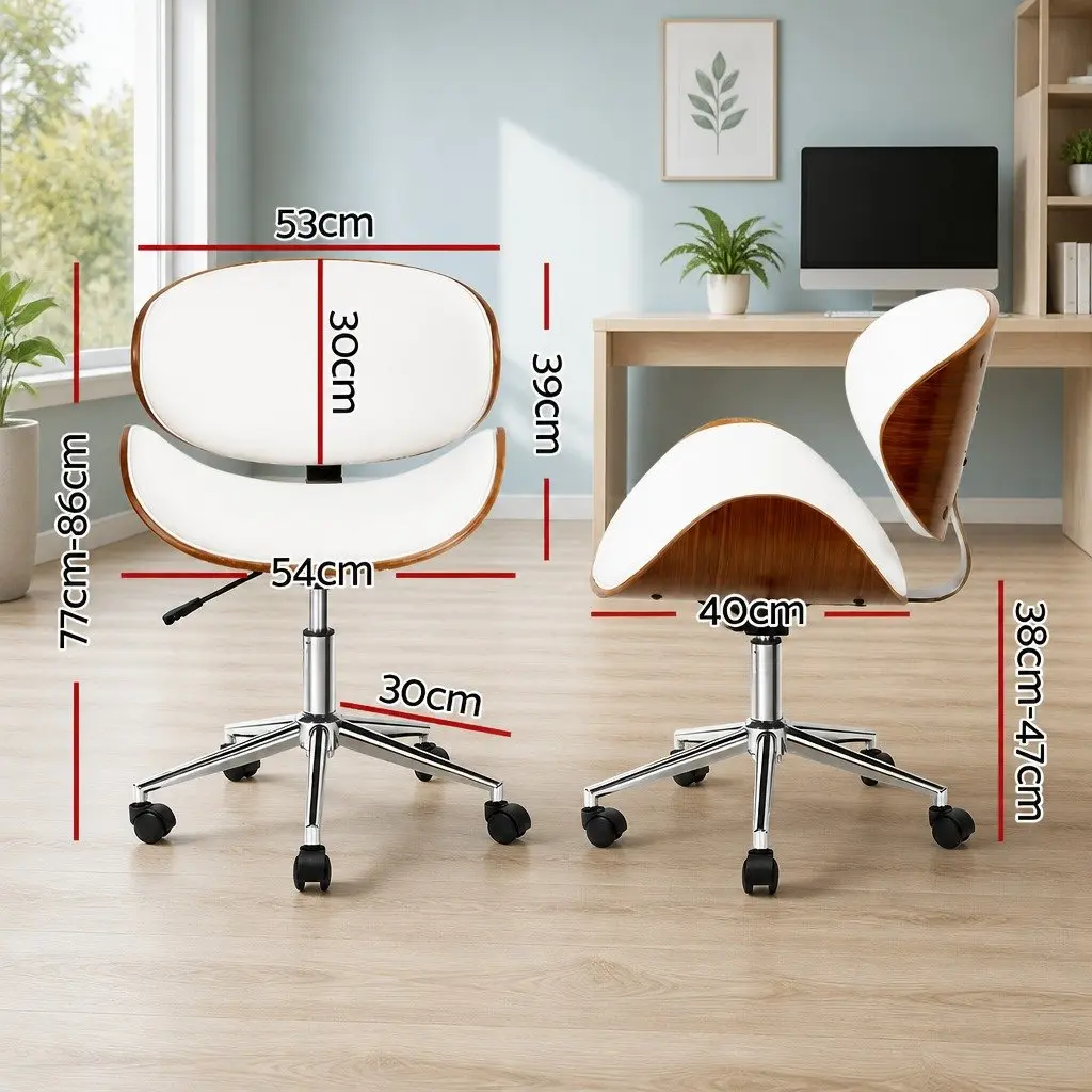 Wooden Office Chair with White Leather Seat