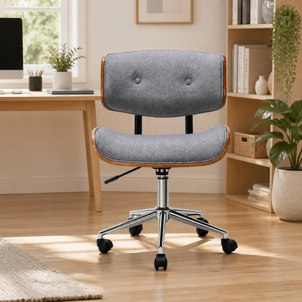 Wooden Frame Grey Fabric Office Chair with Adjustable Height