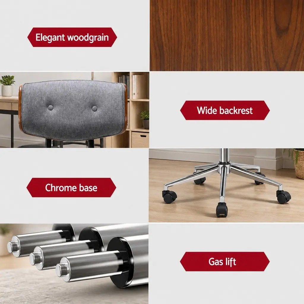 Wooden Frame Grey Fabric Office Chair with Adjustable Height
