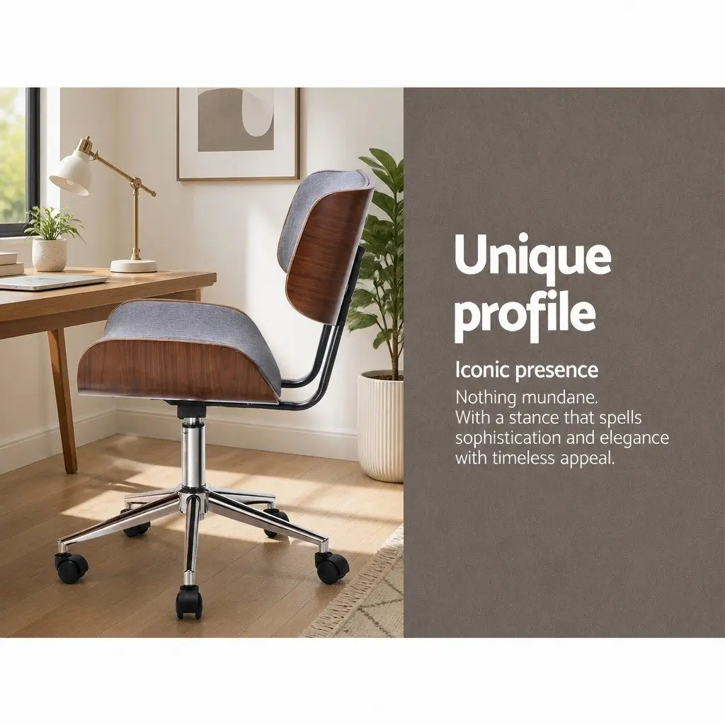 Wooden Frame Grey Fabric Office Chair with Adjustable Height