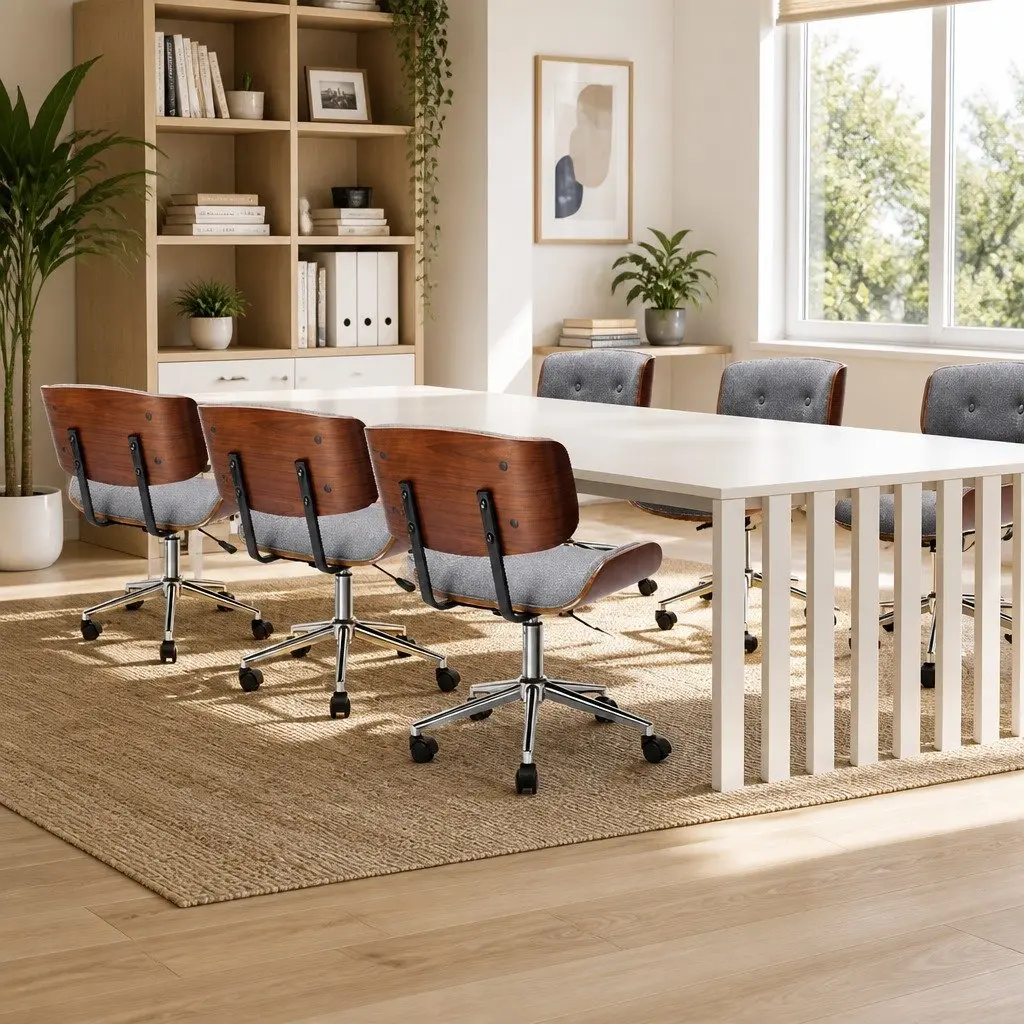 Wooden Frame Grey Fabric Office Chair with Adjustable Height