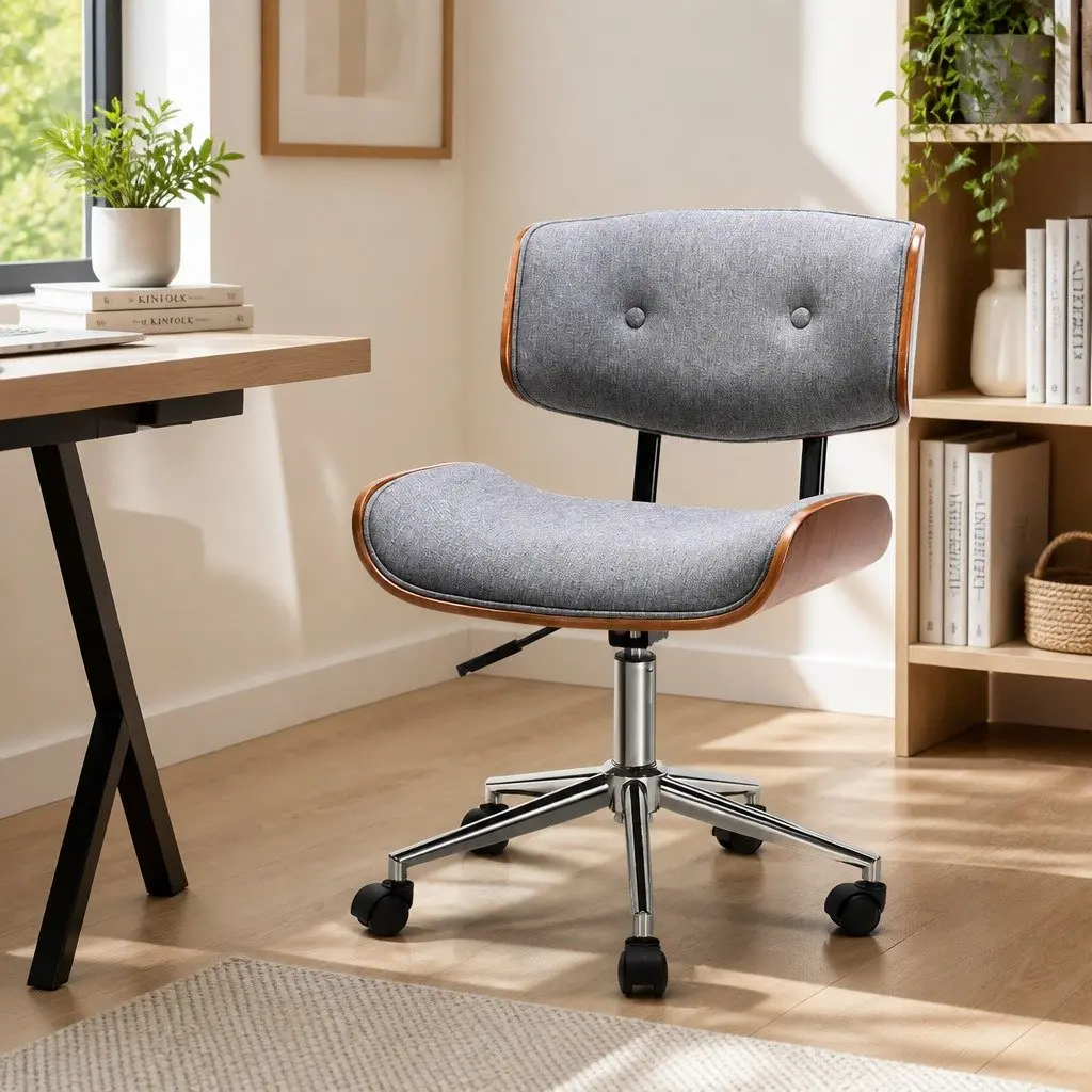 Wooden Frame Grey Fabric Office Chair with Adjustable Height