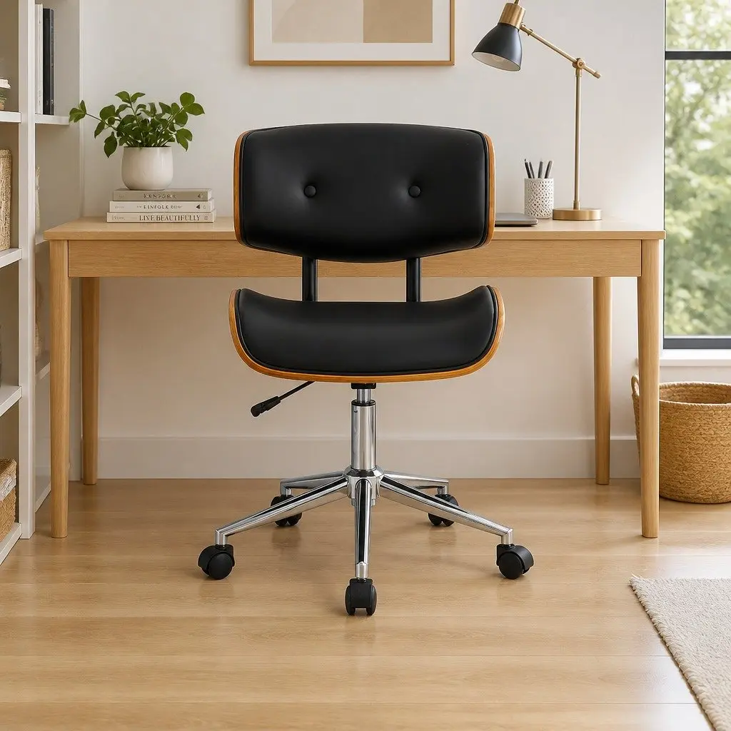 Swivel Office Chair with Wooden Frame