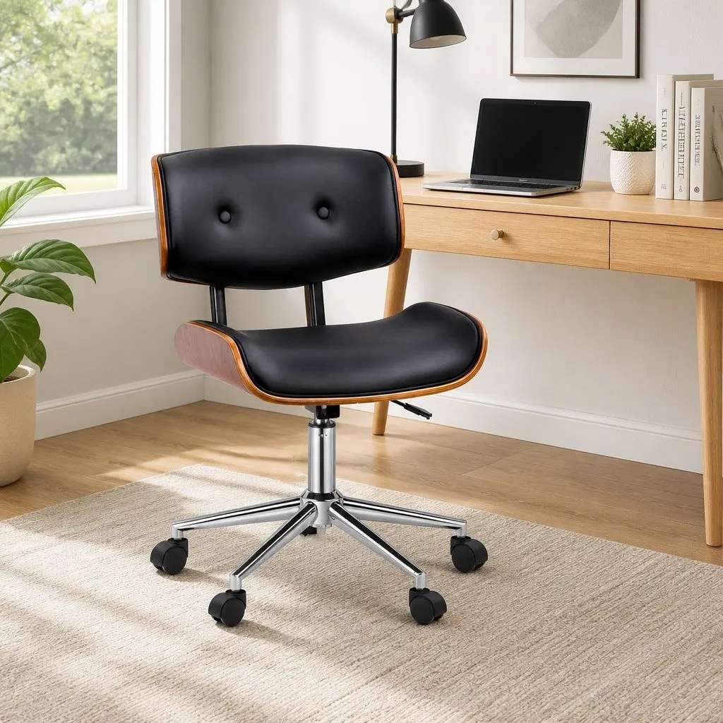 Swivel Office Chair with Wooden Frame