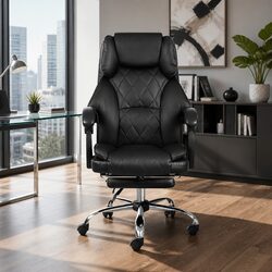 Black Leather Executive Office Chair with Footrest