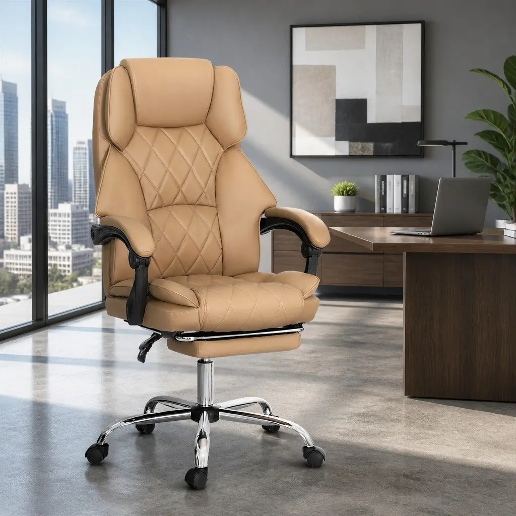 Brown Leather Executive Office Chair with Footrest