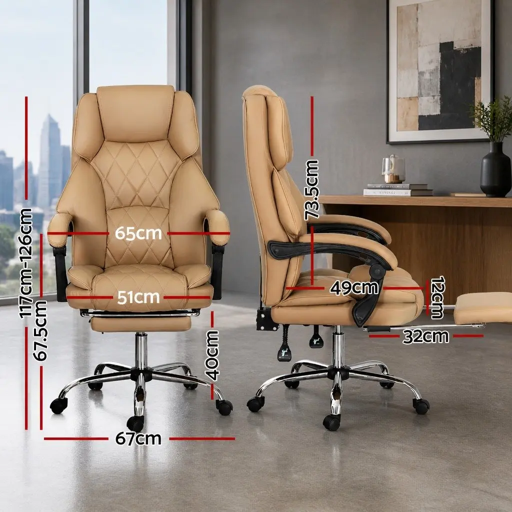 Brown Leather Executive Office Chair with Footrest