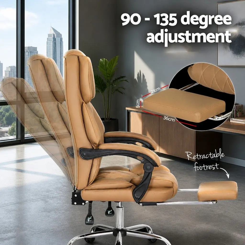 Brown Leather Executive Office Chair with Footrest