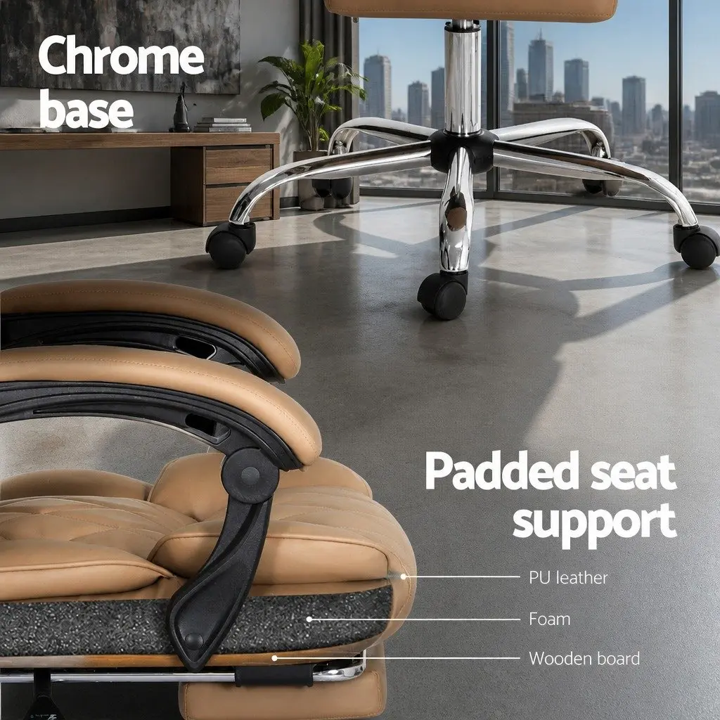 Brown Leather Executive Office Chair with Footrest