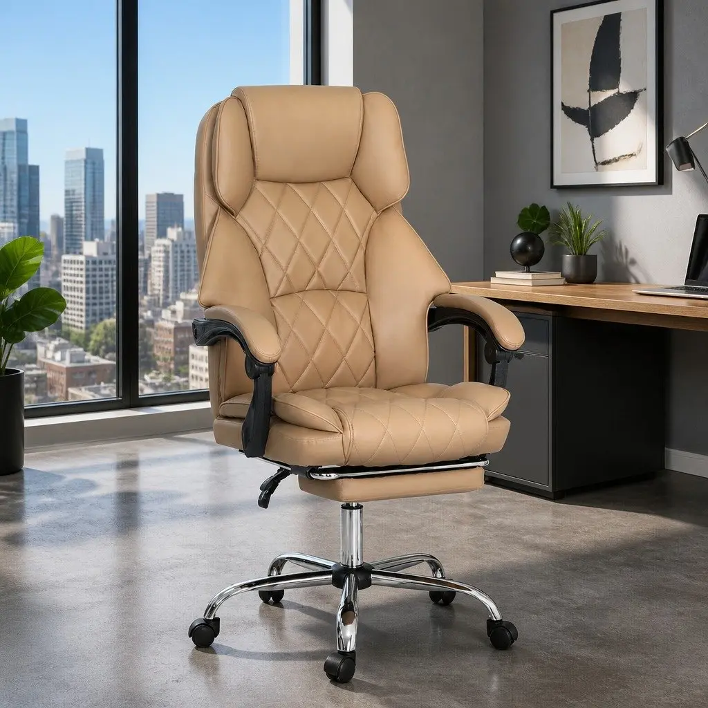 Brown Leather Executive Office Chair with Footrest
