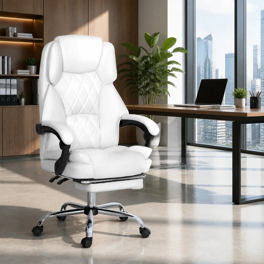 White Executive Office Chair with Footrest