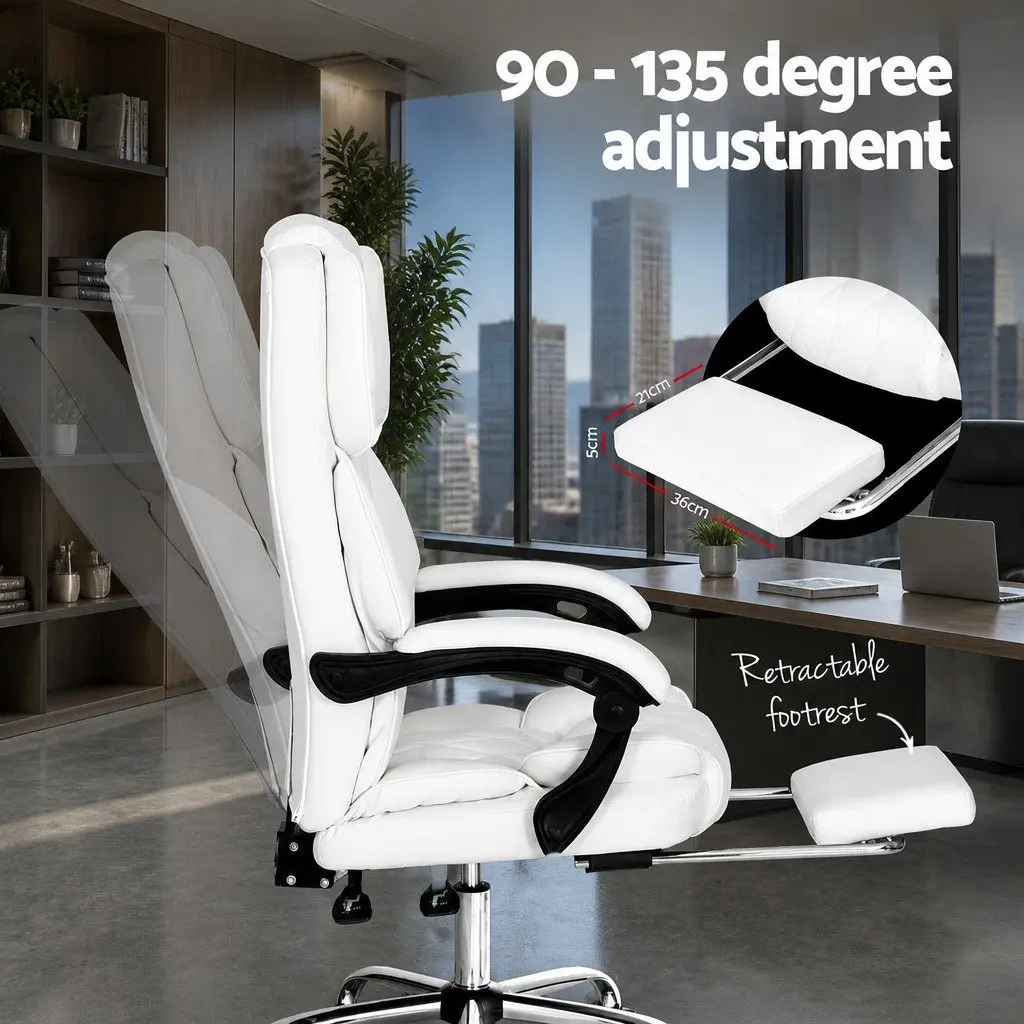 White Executive Office Chair with Footrest