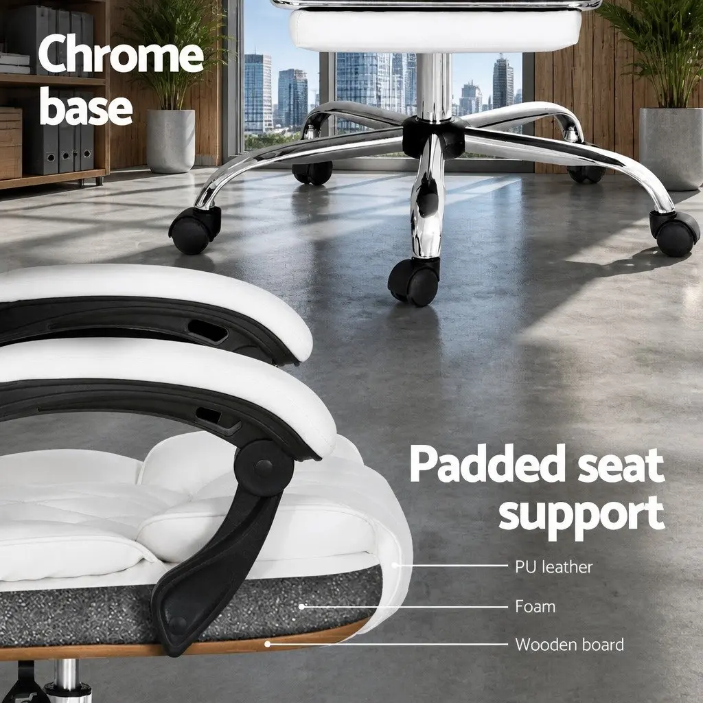 White Executive Office Chair with Footrest