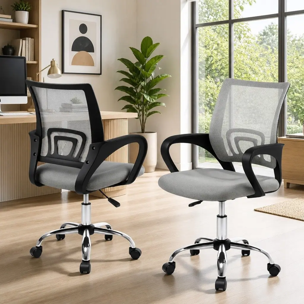 Mesh Office Chair Mid Back Grey Ergonomic Design 360 Rotatable Gas Lift