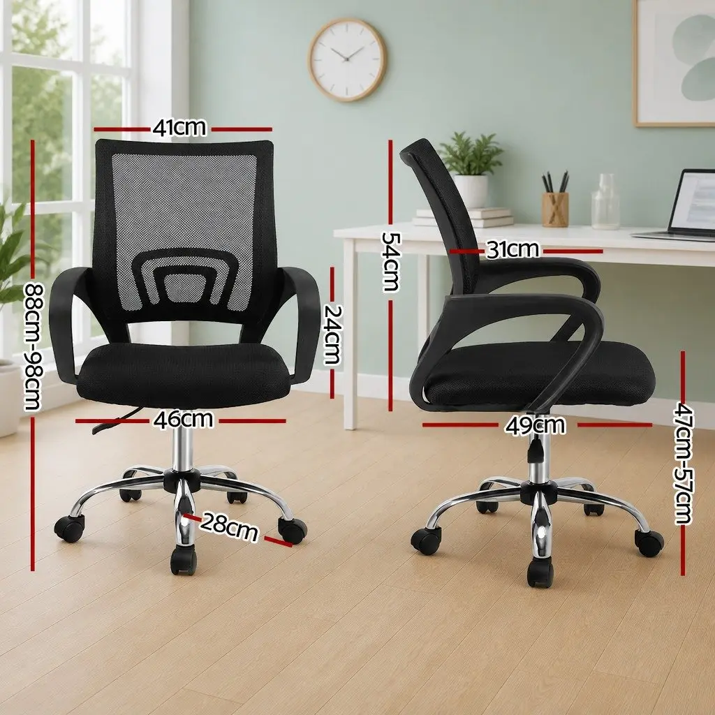 Mesh Office Chair Mid Back Ergonomic Black Breathable with Chrome Base
